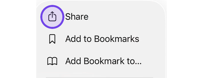 Share option highlighted